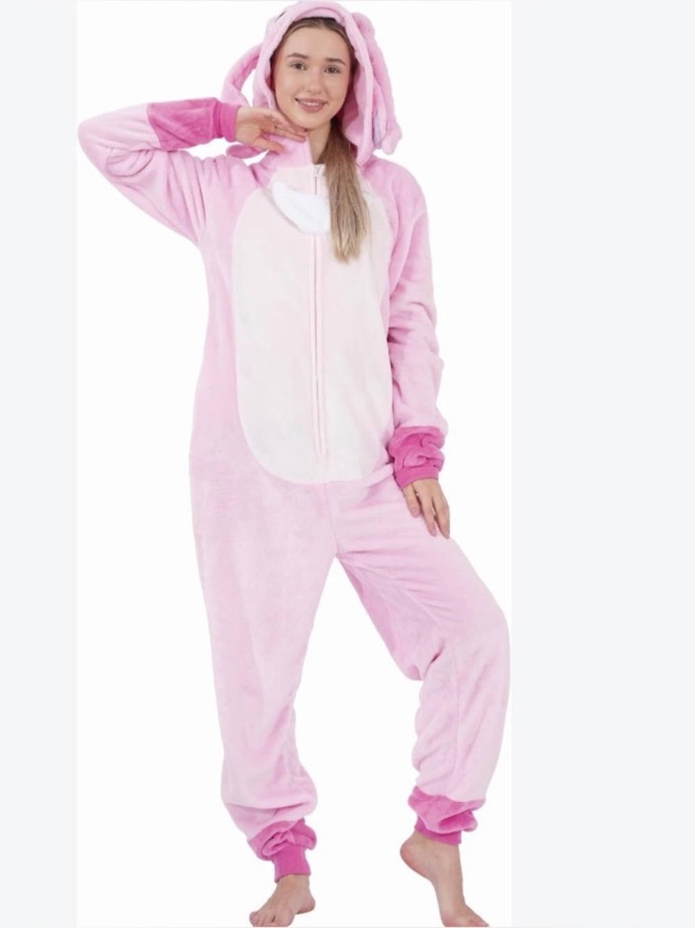 HUTUTU Pink Fleece Animal Kigurumi Hooded Onesie Costume 148-155cm